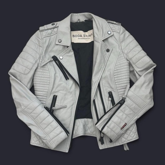 Limited Edition Boda Skins Gray Leather biker Jacket - Picture 1 of 10